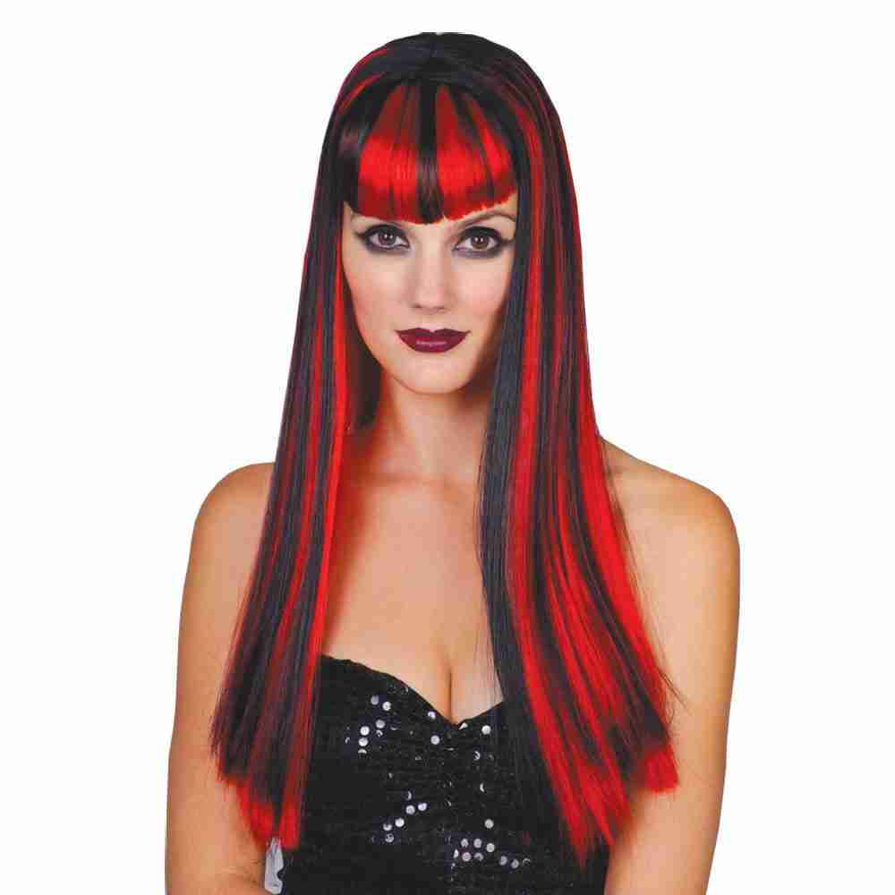 Vampir Perücke Damen rot schwarz Halloween Vamp Vixen Perücke