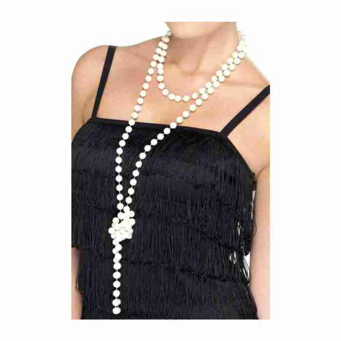 Perlenkette 1920er Jahre weiß Flapper Karneval Accessoire