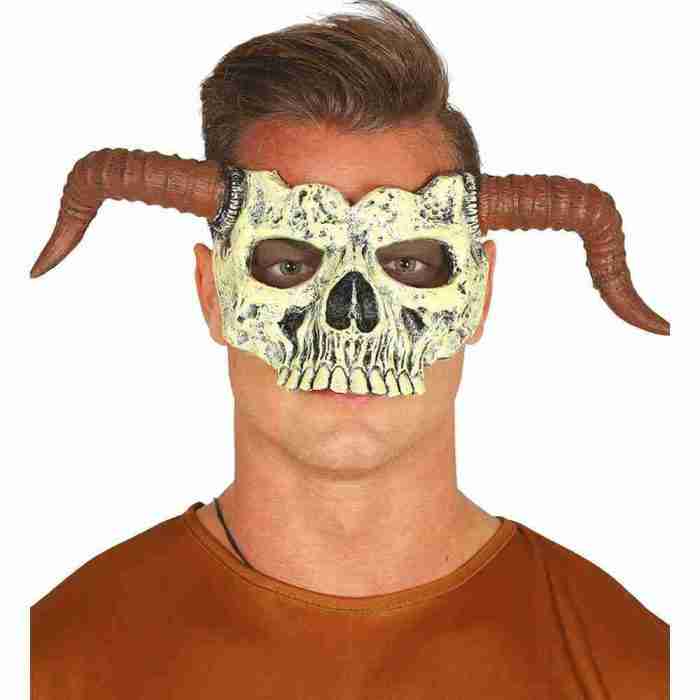 Halloween Maske Totenkopf mit Hörnern Schaumstoff Halbmaske braun weiß