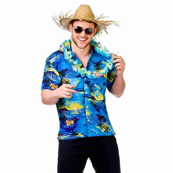Hawaii Hemd Blau Palmen - Herren Kostüm Tropical Shirt