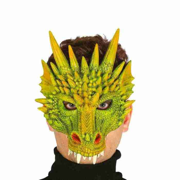 Drachen Halbmaske grün gelb Lindwurm Kostüm Maske Halloween