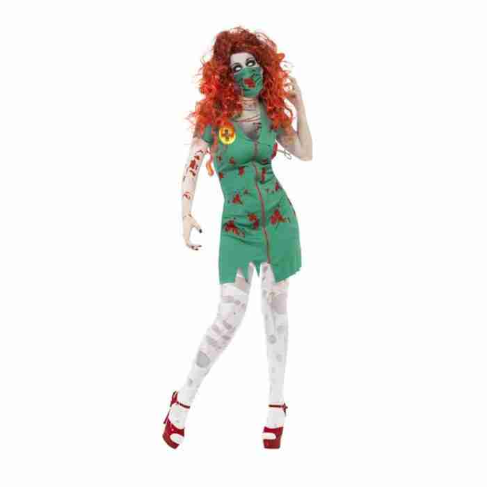 Zombie Krankenschwester Kostüm Damen grün mit Blutspritzern - carnivalstore.de