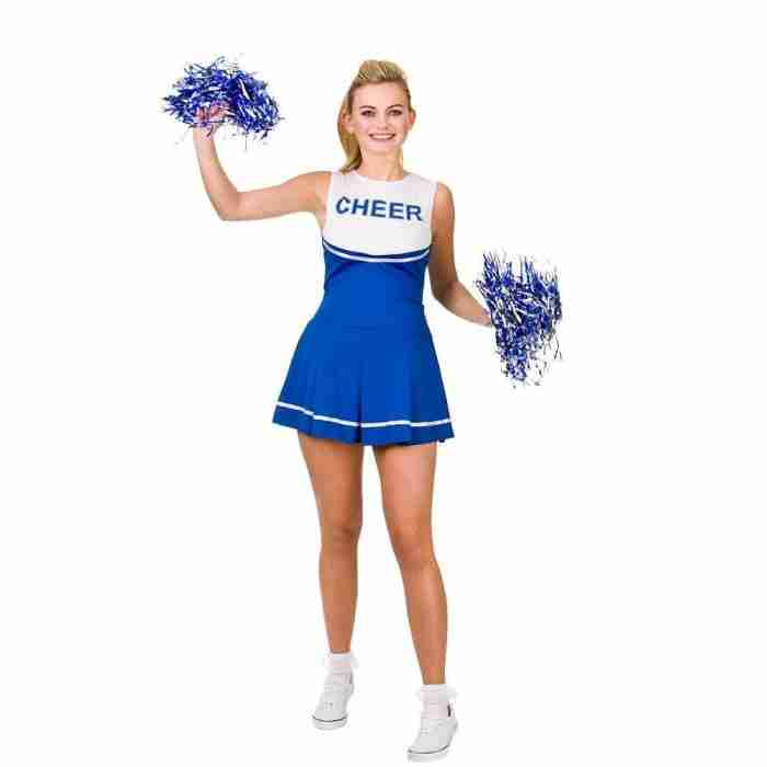 Cheerleader Kostüm Blau Damen High School Uniform mit Pompons