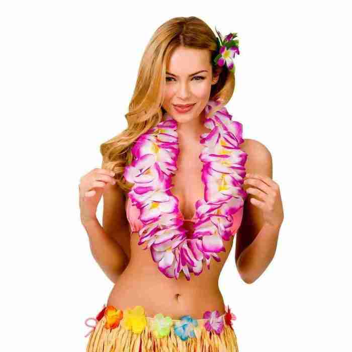 Hawaii Lei Lila zweifarbig große Blüten Halskette Party Accessoire