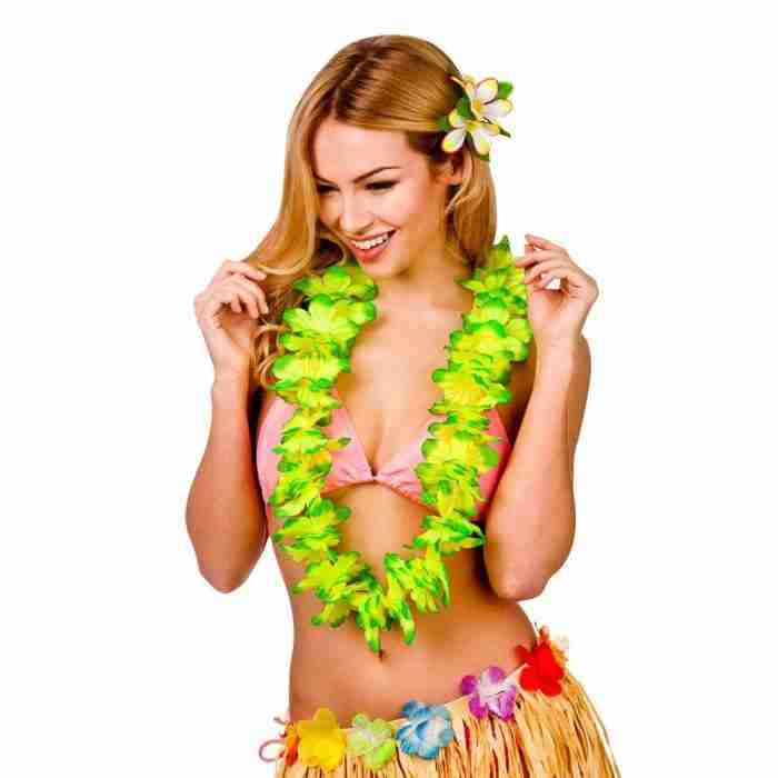 Hawaii Lei Blumenkette mit Perlen in Grün - Kostüm Accessoire