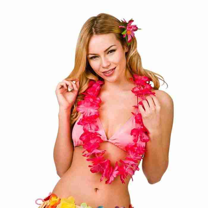 Hawaii Lei Blumenkette mit Perlen in Rosa - Deluxe Accessoire