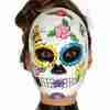 Tag der Toten Maske Damen weiß mit bunten Blumenmustern Dia de los Muertos