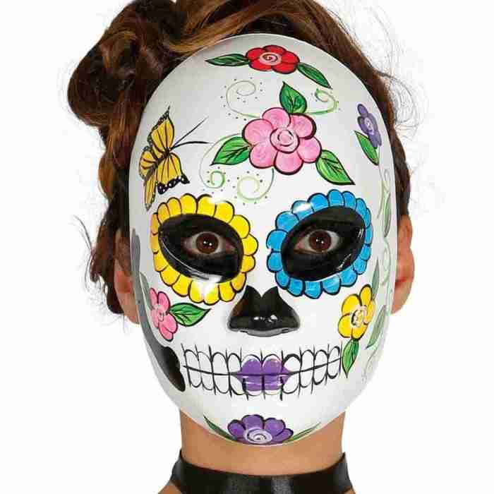 Tag der Toten Maske Damen weiß mit bunten Blumenmustern Dia de los Muertos