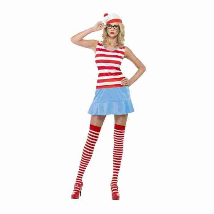Faschingskostüm Damen Where's Wenda rot weiß gestreift mit Brille