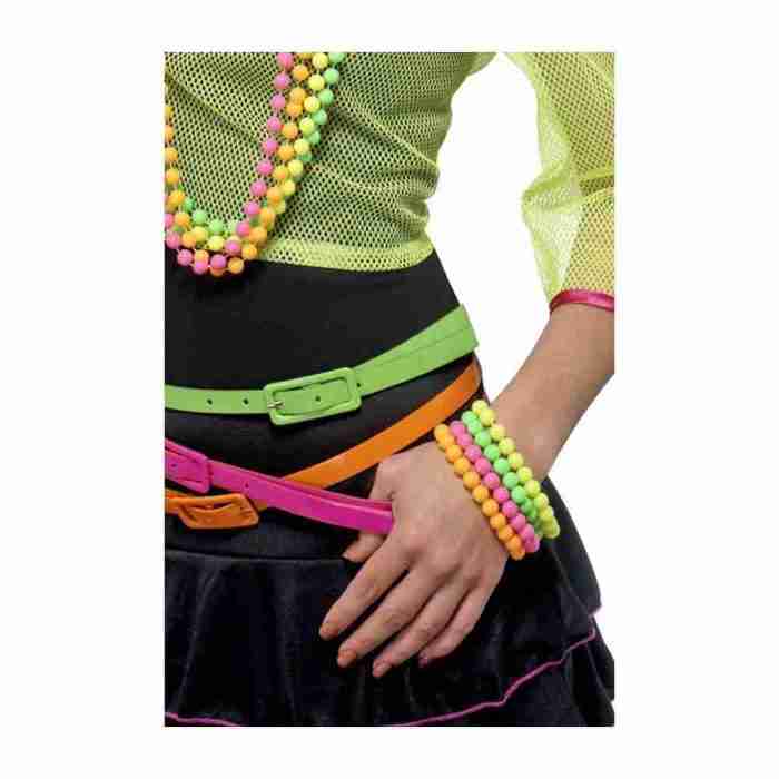 Neon Perlen Armbänder 80er Jahre mehrfarbig 4er Set Kostüm Accessoire