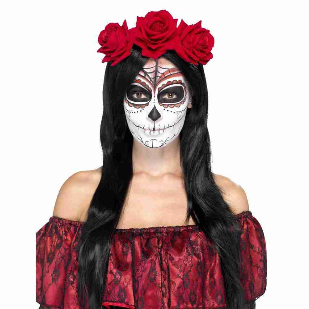 Tag der Toten Stirnband mit roten Rosen Halloween Kopfschmuck Damen