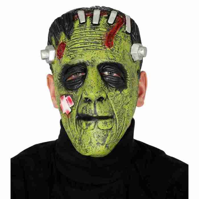 Halloween Maske grün Monster mit Schrauben Horror Karneval
