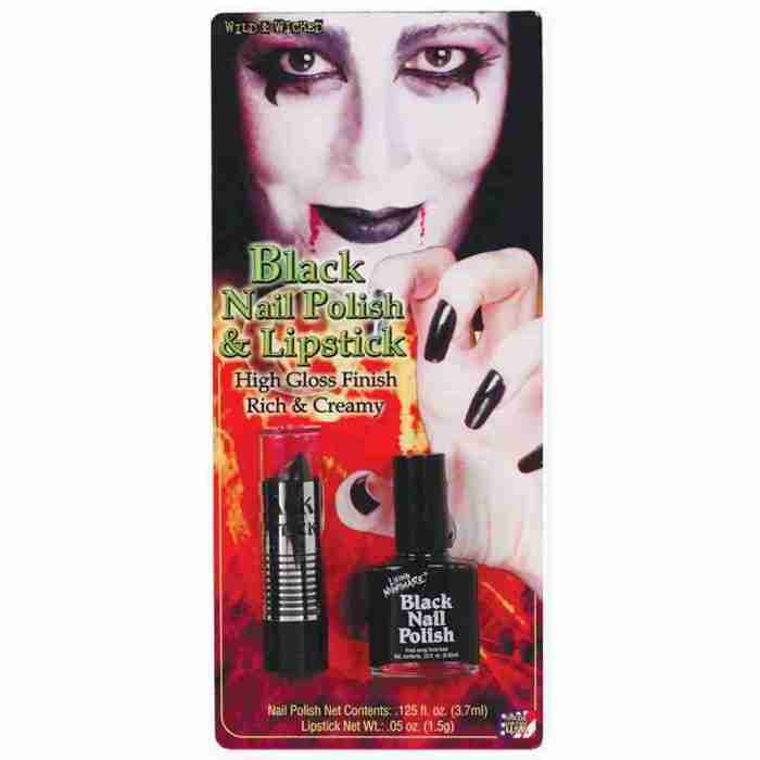 Schwarzer Nagellack Set mit Lippenstift Gothic Make-up