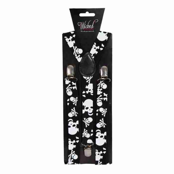 Elastische Hosenträger bunt mit Totenkopf Muster - Carnival Store GmbH