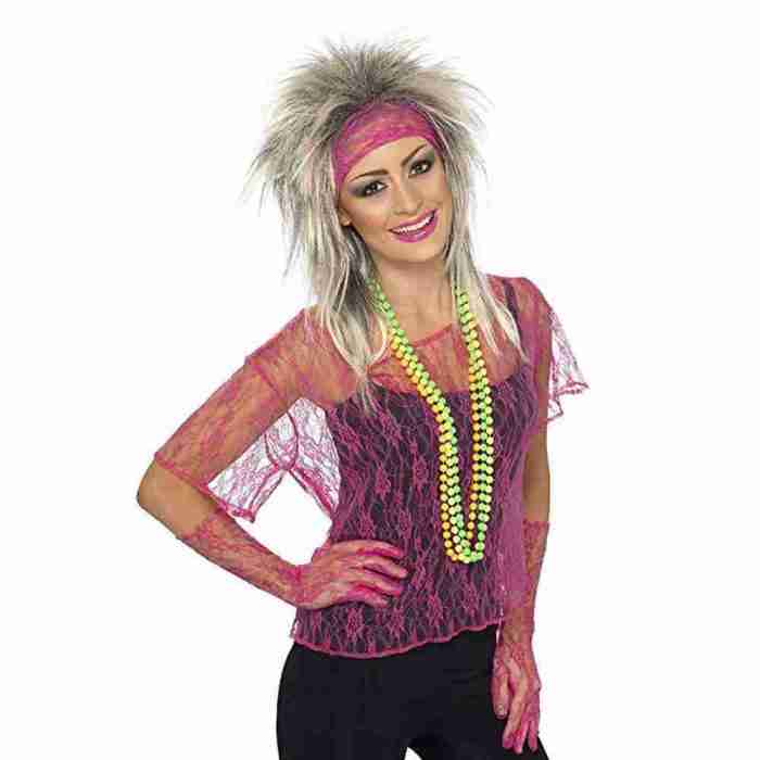 Neon Pink Netz Set 80er Jahre Handschuhe Stirnband Kostüm