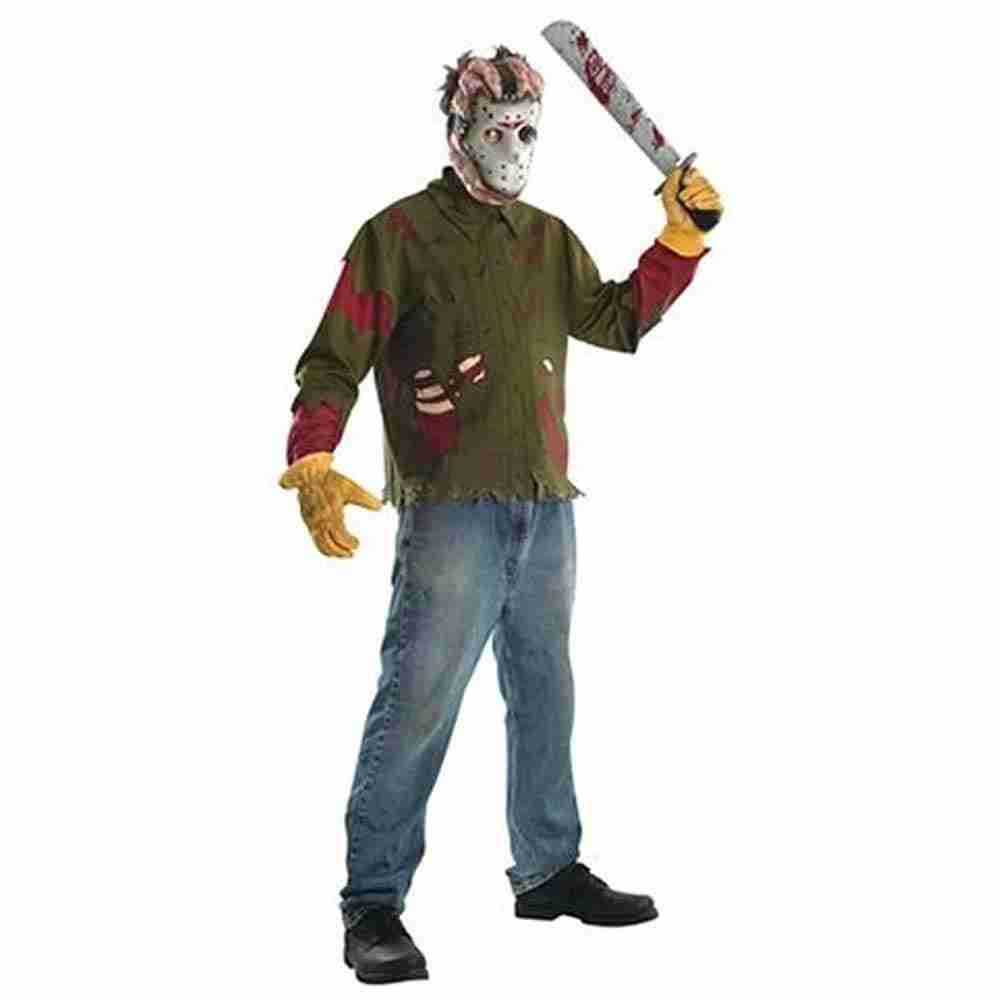Jason Kostüm Detailansicht Maske und Shirt schwarz-weiß