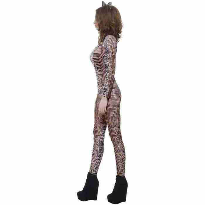 Damen Tiger Print Body Braun Tiermuster Kostüm Detail