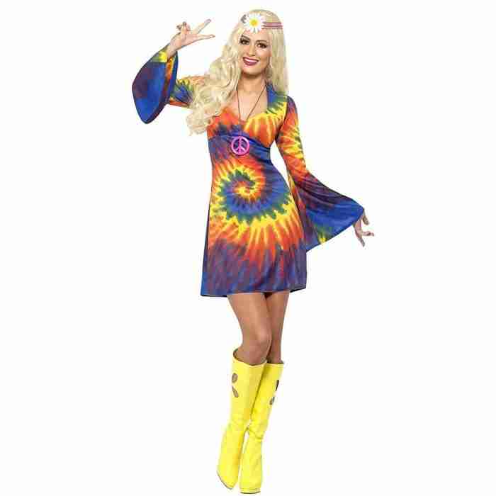 Hippie Kostüm Damen 60er Jahre Batik Kleid Psychedelisch - carnivalstore.de