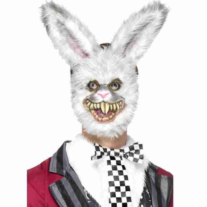 Weiße Hasen Maske mit rosa Augen Kunstfell Tiermaske Karneval