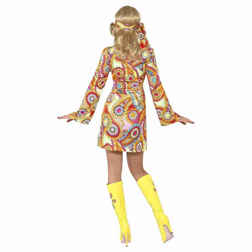 1960er Hippie Damenkostüm mehrfarbig Rückansicht - carnivalstore.de