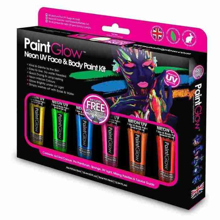 Neon Schminke Farben UV reaktiv Gesichtsfarbe Set