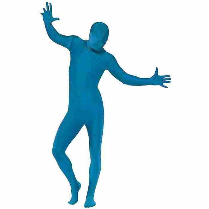 Herren Second Skin Kostüm in Blau mit Gürteltasche - Ganzkörperanzug für Karneval