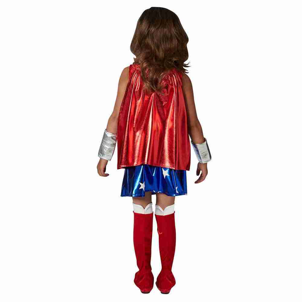 Wonder Woman Kostüm Kinder - Detailansicht mit goldenem Gürtel und Armbändern