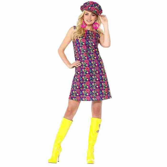 60er Jahre Psychedelic Kostüm Damen Hippie Shift Kleid mehrfarbig - carnivalstore.de