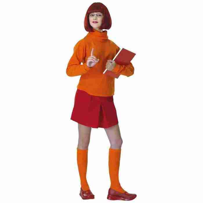 Velma Kostüm Scooby Doo Damen orange Pullover Rock Perücke Brille