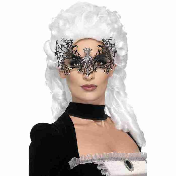 Schwarze Witwe Augenmaske Spinnennetz Design Metallfiligran Detail