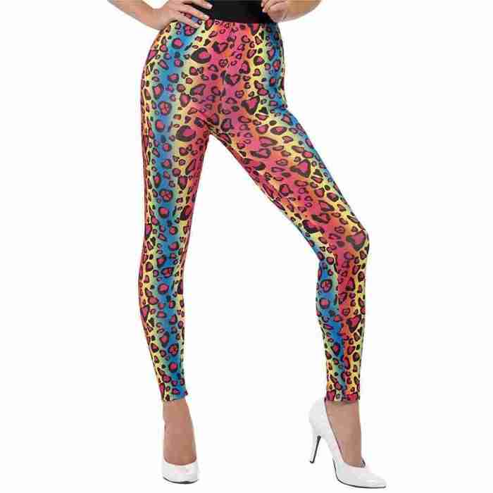 80er Jahre Leggings Neon Leopardenmuster Damen mehrfarbig Kostüm