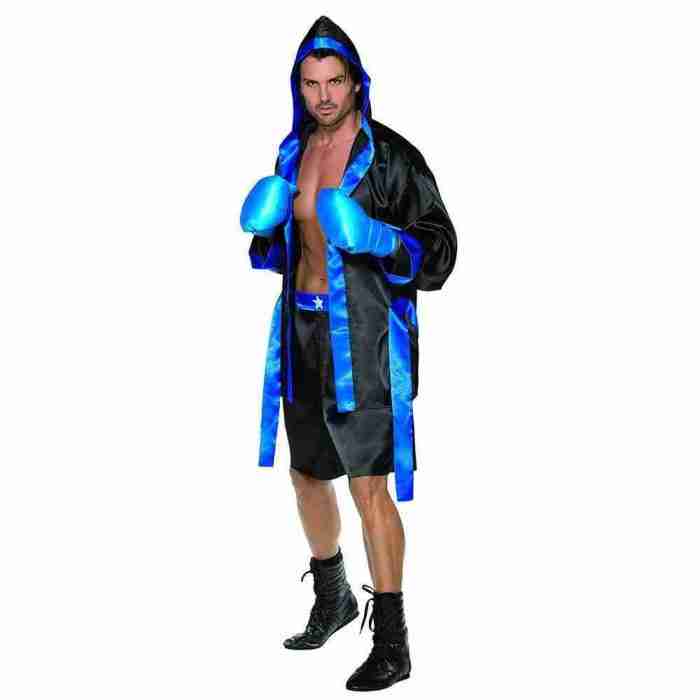 Herren Boxer Kostüm Bademantel mit Kapuze schwarz