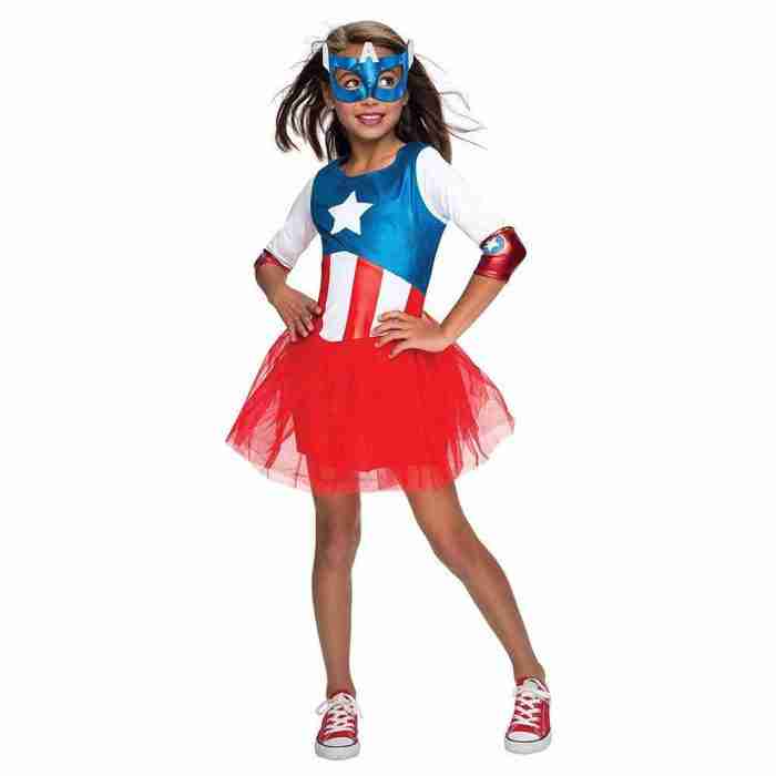 Captain America Kostüm Mädchen mit Maske - Marvel Superhelden Outfit