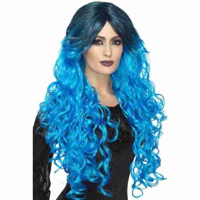 Gothic Perücke blau lange Haare Karneval Halloween