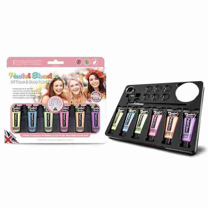 UV Gesichtsfarbe Pastell Farben Set mit Pinsel und Zubehör