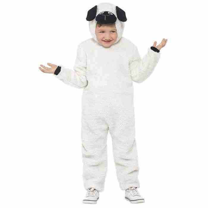 Kinder Schaf Kostüm - Hooded Jumpsuit Weiß Schwarz für Karneval
