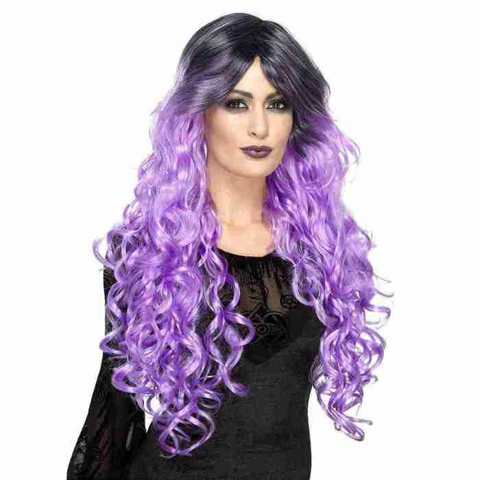 Damen Gothic Glamour Perücke Lila wellig mystischer Look Halloween
