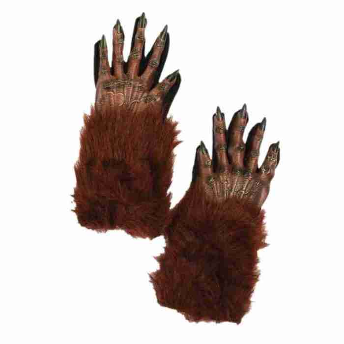 Realistische braune Werwolf Handschuhe mit Plüschfell Manschetten
