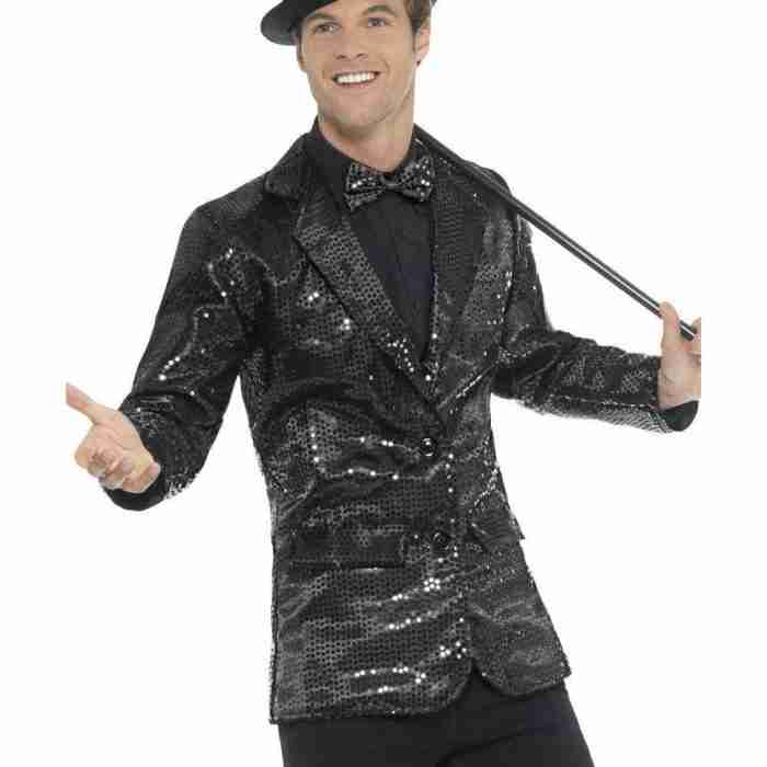 Herren Pailletten Jacke Schwarz - Detailansicht der glitzernden Pailletten