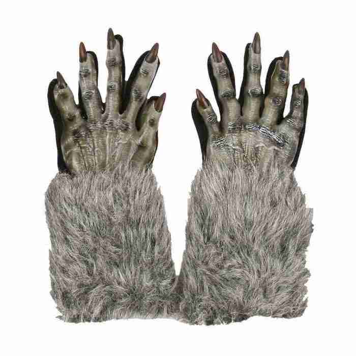 Werwolf Handschuhe Grau Halloween Kostüm Accessoire mit Krallen