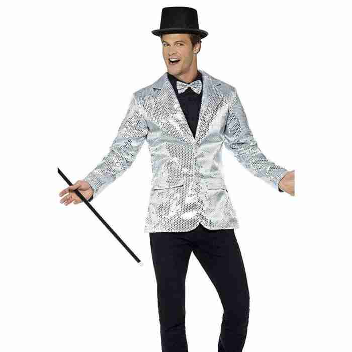Glitzernde silberne Pailletten Jacke für Herren - Detailansicht