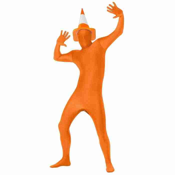 Second Skin Anzug Orange Ganzkörperanzug mit Bauchtasche für Karneval