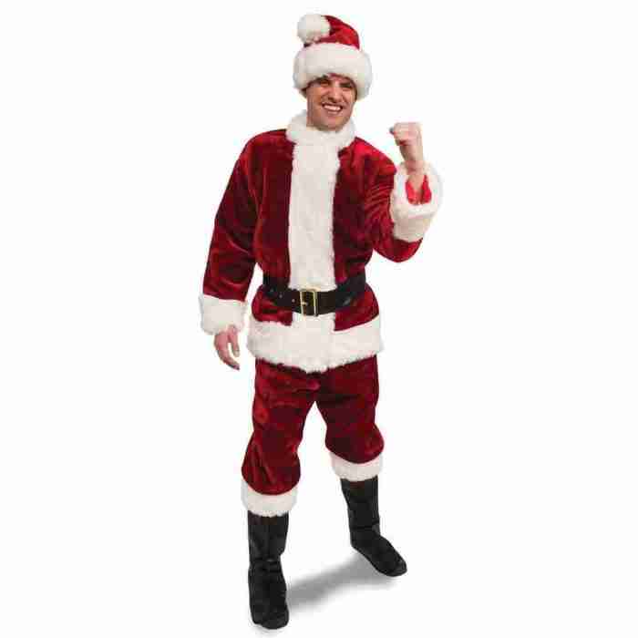 Deluxe Weihnachtsmann Kostüm Herren mit Gürtel und Mütze Plüsch