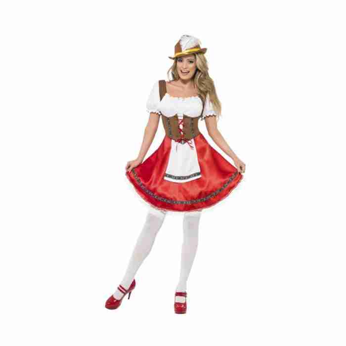 Oktoberfest Dirndl Kostüm Weiß Rot mit Schürze - carnivalstore.de