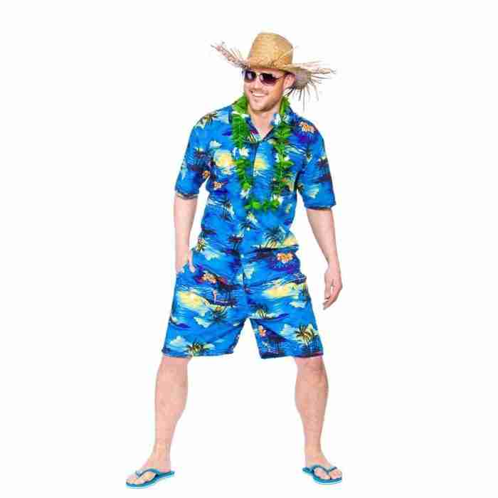 Hawaii Kostüm Herren Blau mit Palmen-Print - Tropical Party Outfit