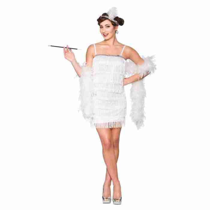 Flapper Kostüm Damen Weiß 1920er Charleston Kleid mit Fransen