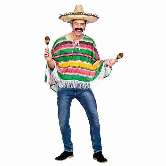 Mexikanischer Bandit Poncho grün mehrfarbig Karnevalskostüm Erwachsene