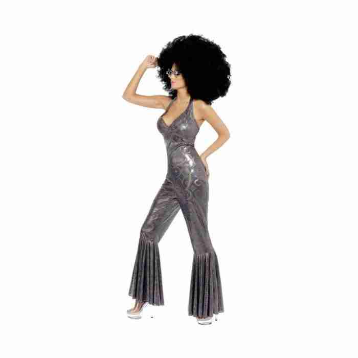 Disco Diva Kostüm Detail - Silberner Jumpsuit - carnivalstore.de