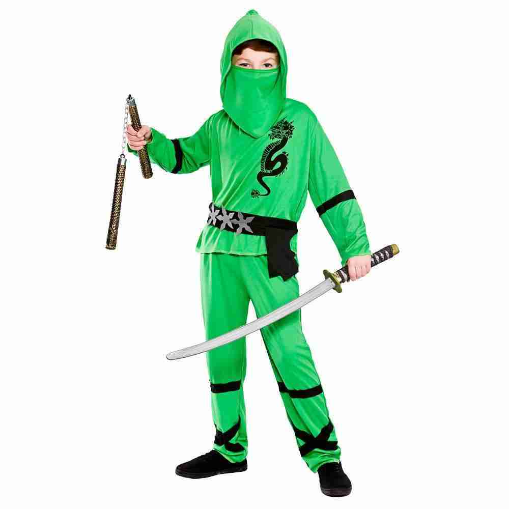 Ninja Kostüm Kinder Power Ninja Set Grün - carnivalstore.de