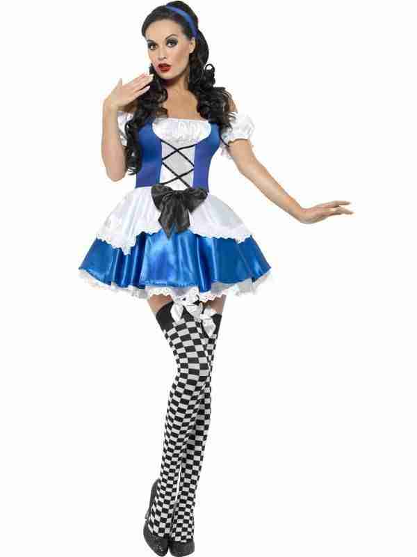 Faschingskostüm Damen Alice im Wunderland Kostüm Blau mit Kleid